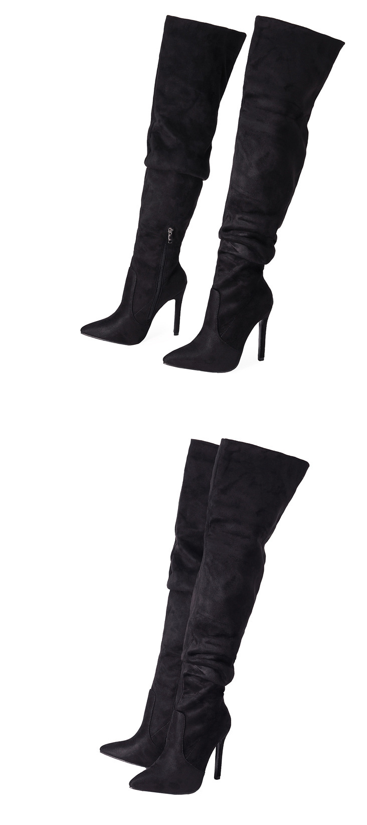 Pointed-Toe Suede Stiletto Boots with High Zipper — European / American Chic