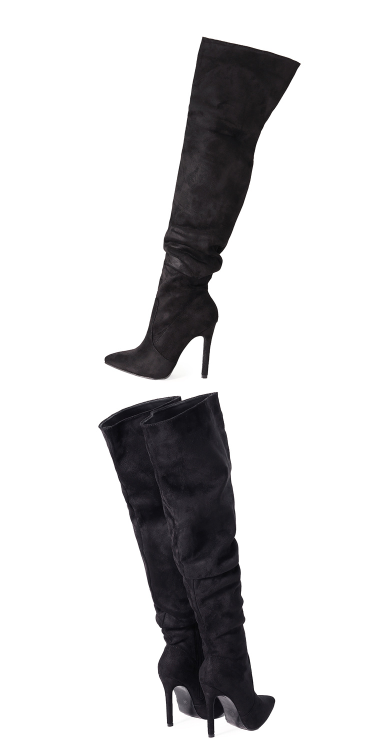 Pointed-Toe Suede Stiletto Boots with High Zipper — European / American Chic