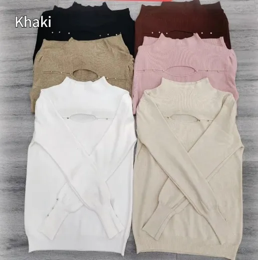 New Design Sense Niche Knitted Inner Match Bottoming Shirt Hollow out Top For Women Khaki - Shop at LoveMi