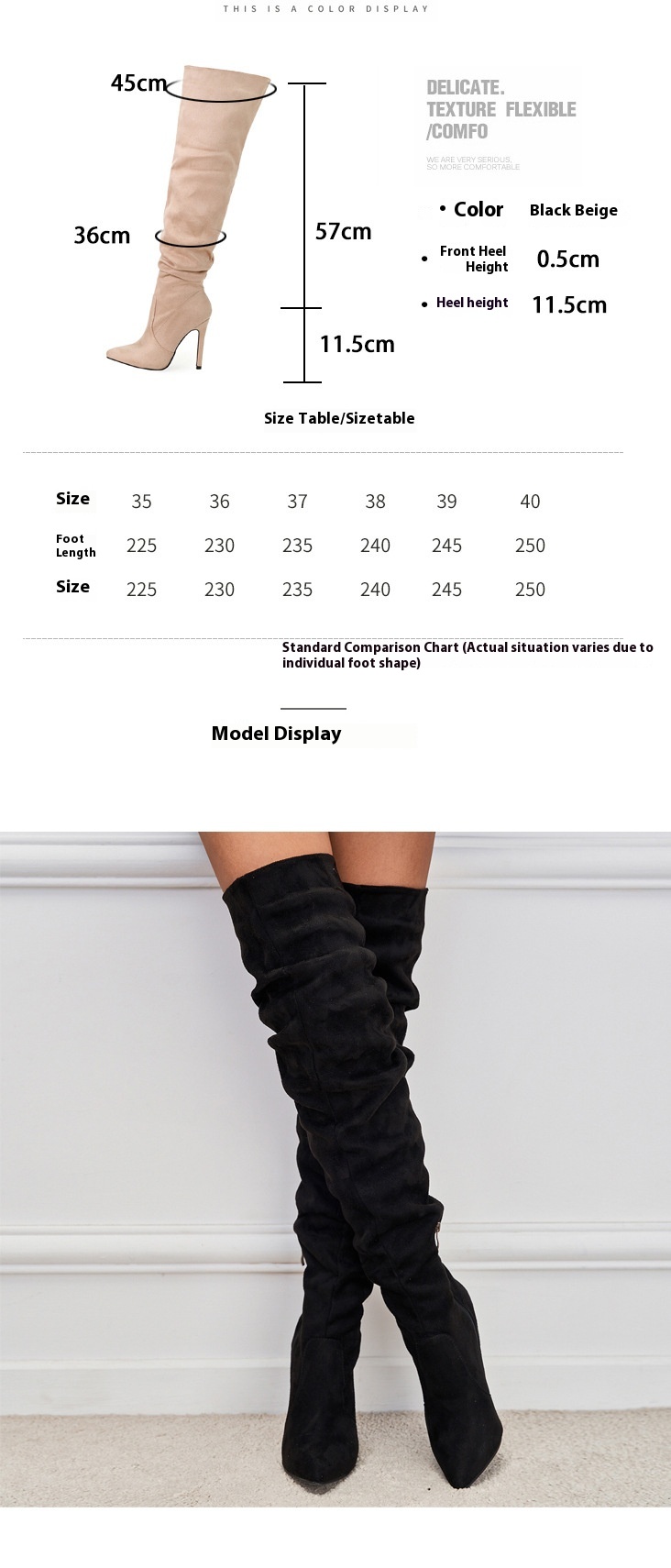 Pointed-Toe Suede Stiletto Boots with High Zipper — European / American Chic