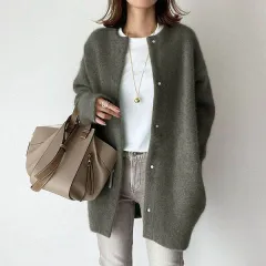 Japanese And Korean Light Mature Woman Long-sleeved Coat Super Soft Woolen - Olive Green Woolen Style - View 1
