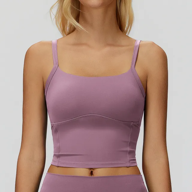 Brushed Yoga Vest Beauty Back Double shoulder Strap Sports Vest Medium Gray Purple - Shop at LoveMi