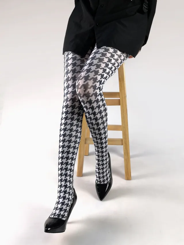 Japanese Color Rose Printed Pantyhose Black And White Thousand Birds - Shop at LoveMi