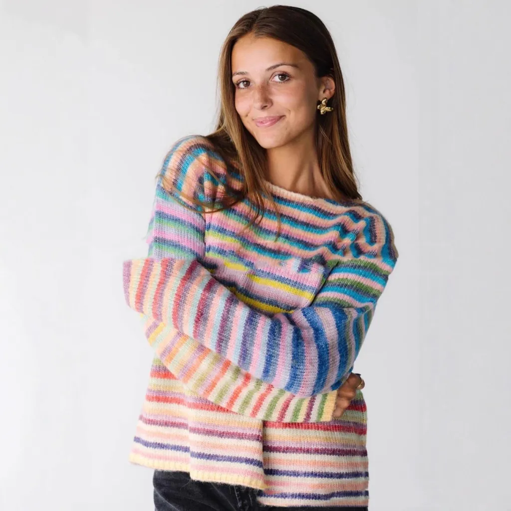 Color Matching Women's Wear Bottoming Shirt - Colored Stripes