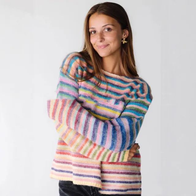 Color Matching Women's Wear Bottoming Shirt Colored Stripes - Shop at LoveMi