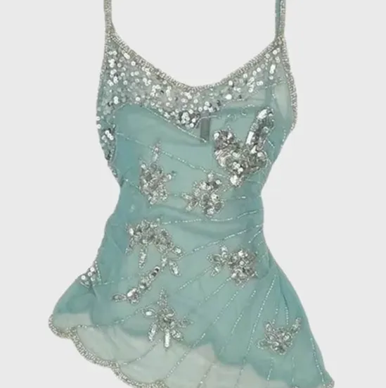 Irregular Sequin Gauze Camisole Slim Fit Versatile Top Green - Shop at LoveMi