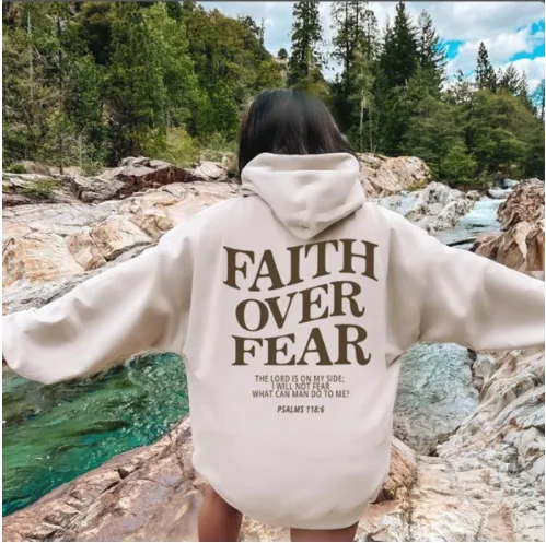 New Hoodie Faith Fear Men's And Women's Printed Sweatshirt Apricot A - Shop at LoveMi