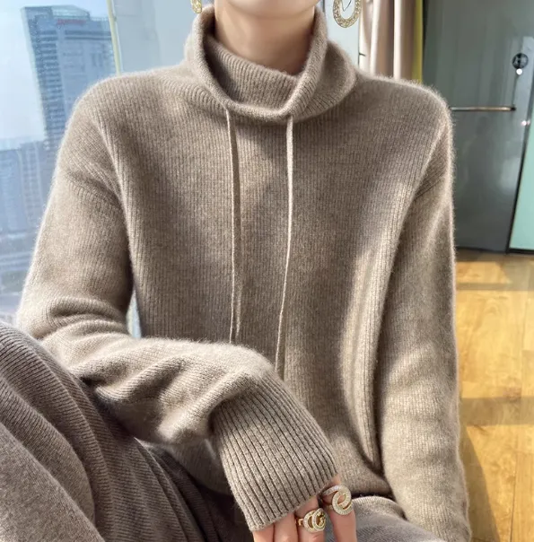 Women's Knitted Bottoming Sweater Cashmere Sweater Camel - Shop at LoveMi