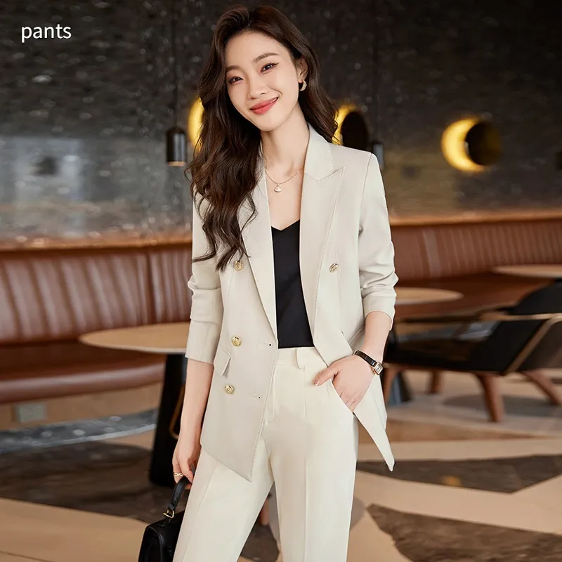 Spring And Autumn Business Two-piece Set For Women - Apricot Pants
