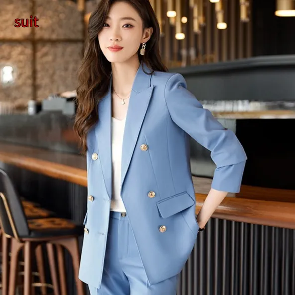 Spring And Autumn Business Two piece Set For Women Blue Coat - Shop at LoveMi