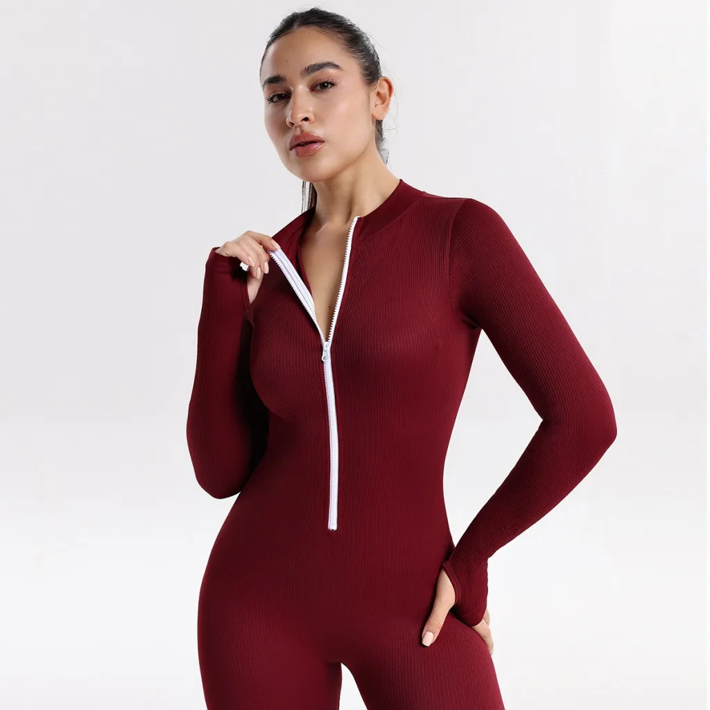 Coarse Thread Siamese Sports Yoga Clothes For Women - Rose Red