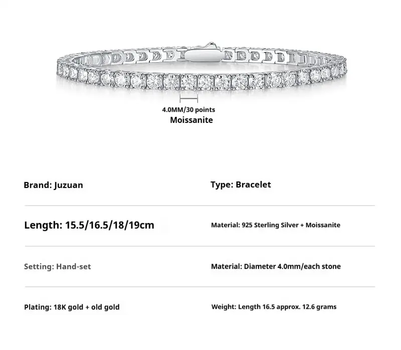 S925 Silver Moissanite Tennis Brace Lace Bracelet