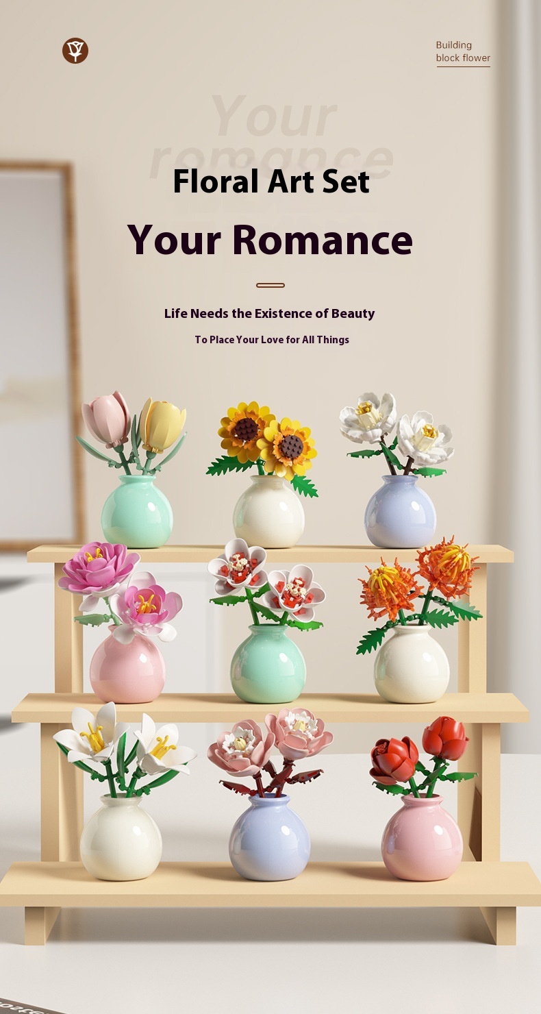 Building Block Flower Educational Assembled Toys Vase Series Ornaments