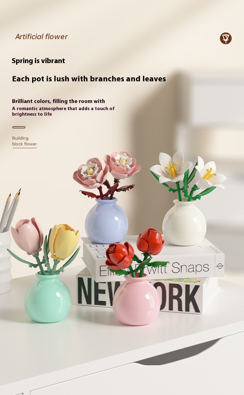 Building Block Flower Educational Assembled Toys Vase Series Ornaments