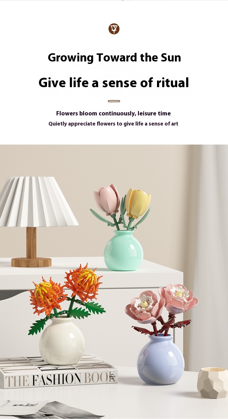 Building Block Flower Educational Assembled Toys Vase Series Ornaments