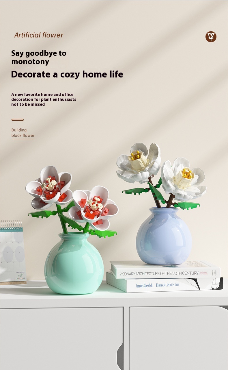 Building Block Flower Educational Assembled Toys Vase Series Ornaments