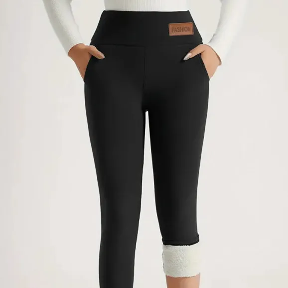 Women's High Waist Warm Fleece Lined Leggings - Black
