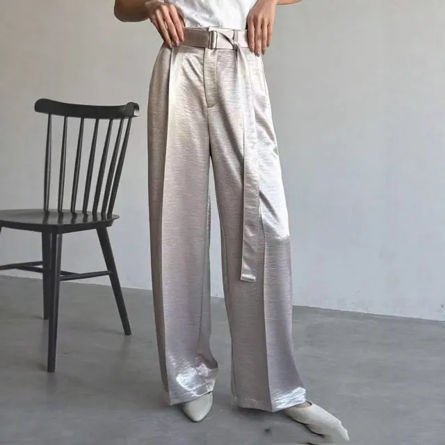 Fashionable Temperament Elegant Loose Slimming Drooping Wide leg Pants High grade Women's Pants Silver - Shop at LoveMi