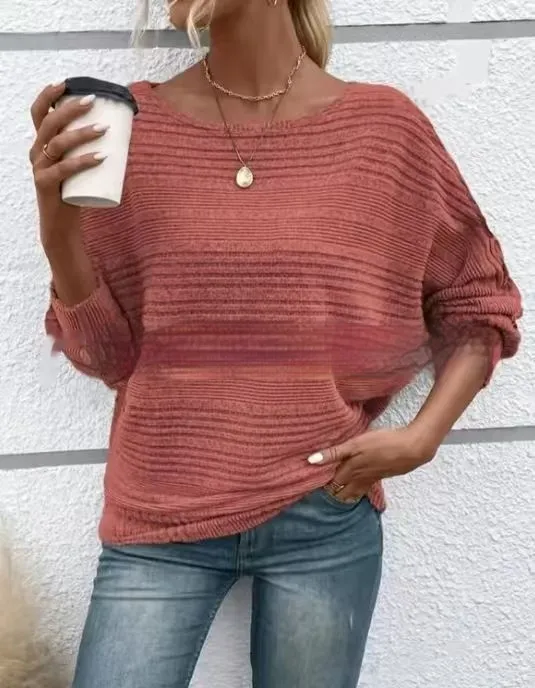 Women's Round Neck Splicing Pullover Top T shirt Coral - Shop at LoveMi