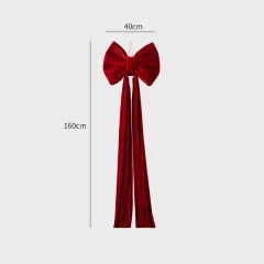 Christmas Decoration Velvet Large Bow Decoration - Wine Red - View 1