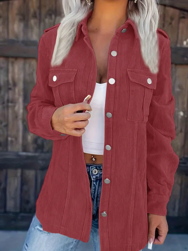 European And American Solid Color Corduroy Women's Foreign Trade Winter Shirt Jacket Red - Shop at LoveMi