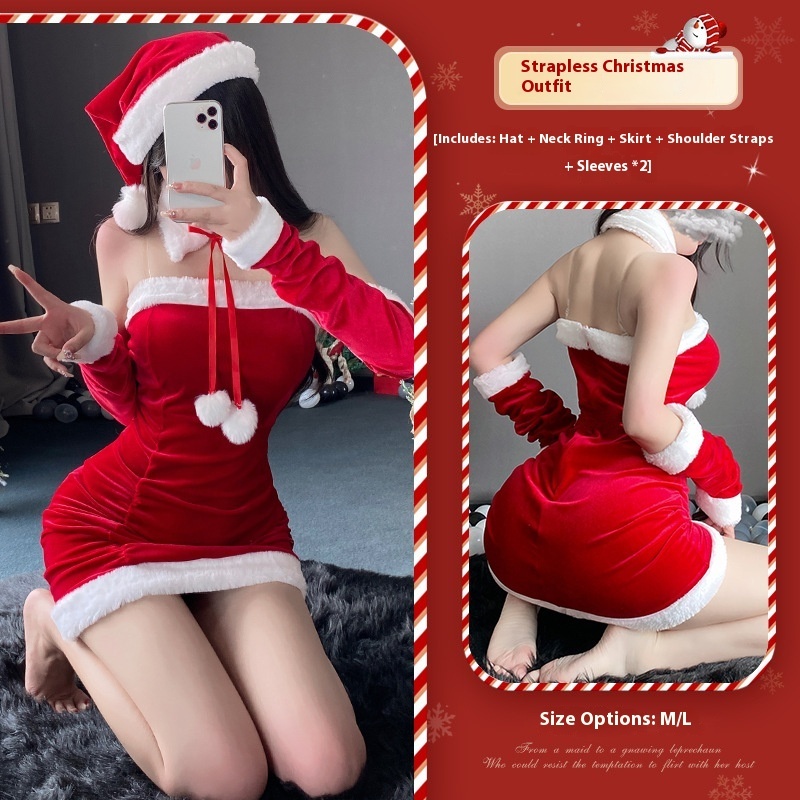 Christmas Clothes Slim-fit Tube Top Dress Velvet