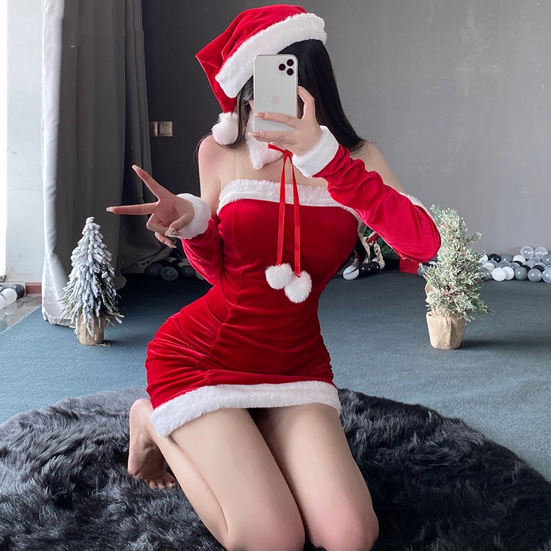 Christmas Clothes Slim-fit Tube Top Dress Velvet