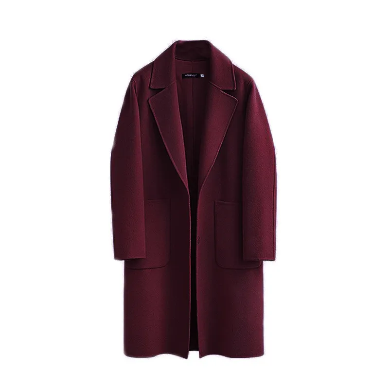 Autumn And Winter Reversible Woolen Coat Women - Wine Red