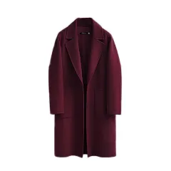 Autumn And Winter Reversible Woolen Coat Women - Wine Red - View 1