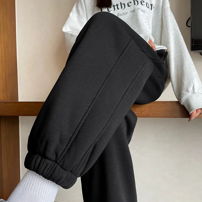 Winter New Fleece-lined Thickened High Waist Ankle-tied Harem Pants - H6135 Black