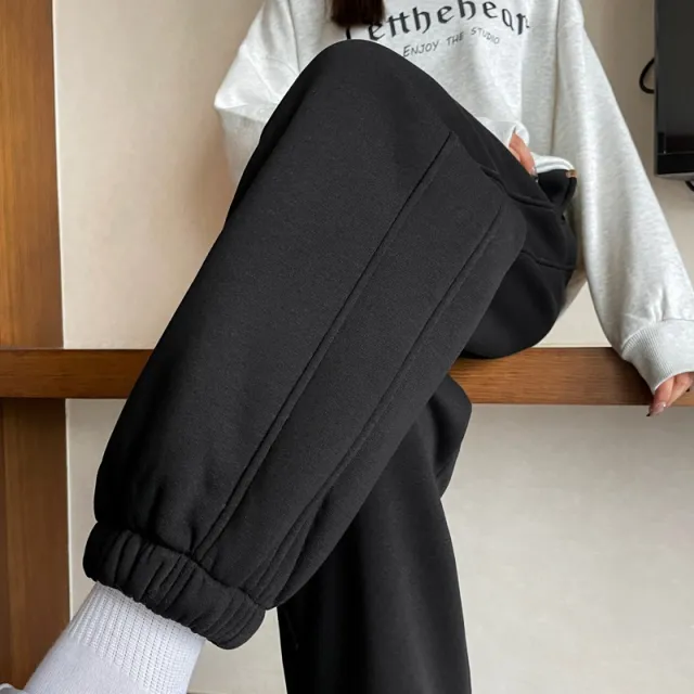 Winter New Fleece lined Thickened High Waist Ankle tied Harem Pants H6135 Black - Shop at LoveMi