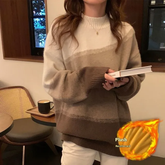 Autumn And Winter New Niche Design Casual Sweater Brown Fleece - Shop at LoveMi