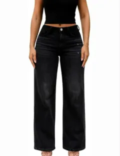 Narrow Wide-leg Pants High Waist Hip Lift Straight Loose Jeans - Black - View 1