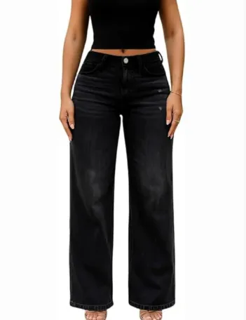 Narrow Wide leg Pants High Waist Hip Lift Straight Loose Jeans Black - Shop at LoveMi