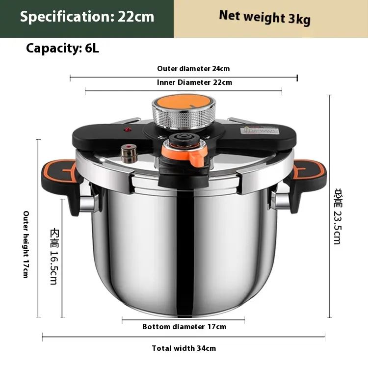 Stainless Steel Pressure Cooker 6L Household Thickened