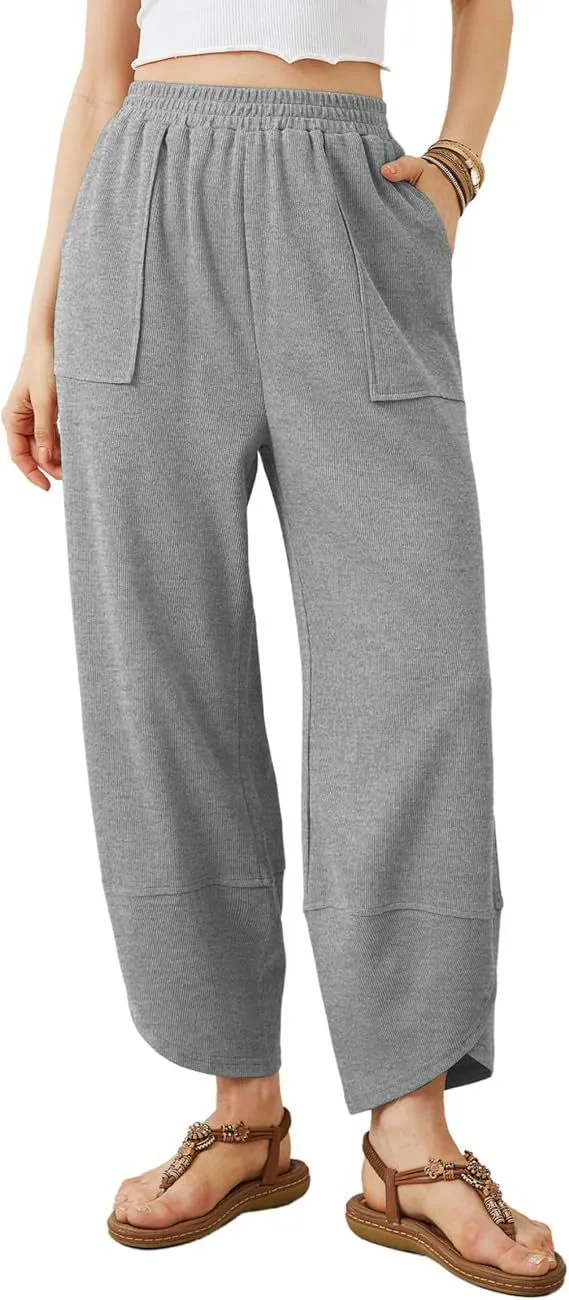 Women's Wide Leg Pants With Pockets For Casual Wear Light Grey - Shop at LoveMi