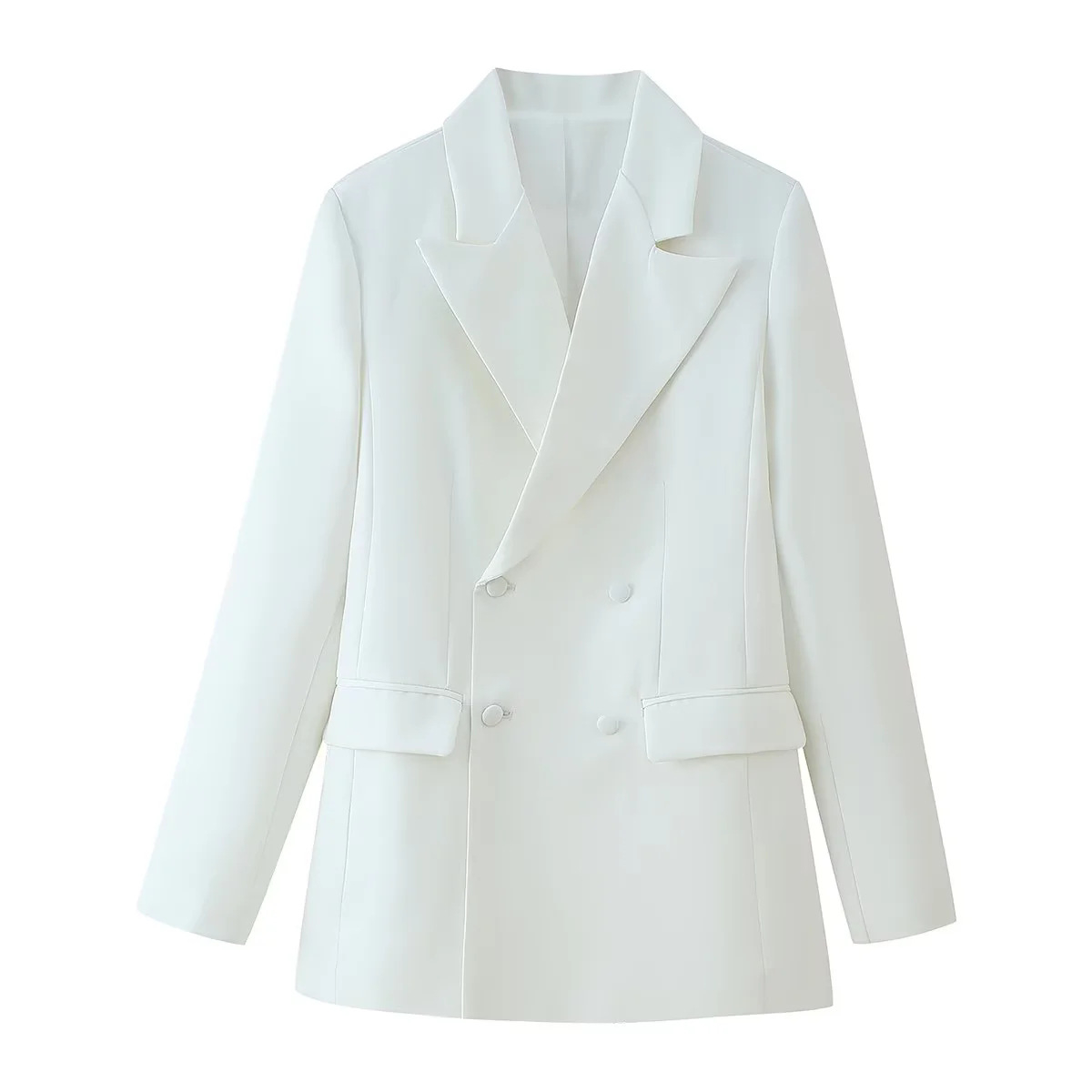 Lapel And Waist Tight Decorated Row Button Blazer Pink Lace Mid length Dress Set White - Shop at LoveMi