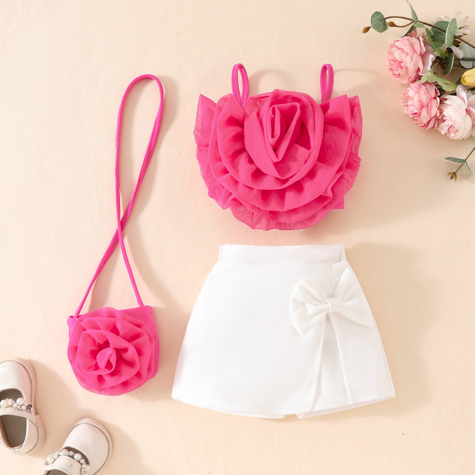 Girl's 3D Flower Pulling Strap Set