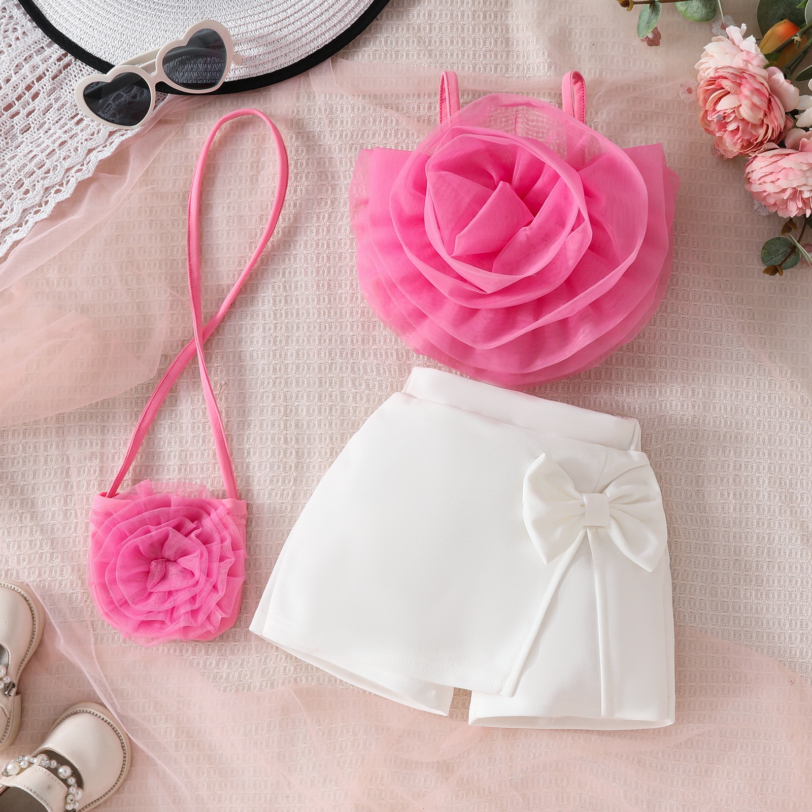 Girl's 3D Flower Pulling Strap Set