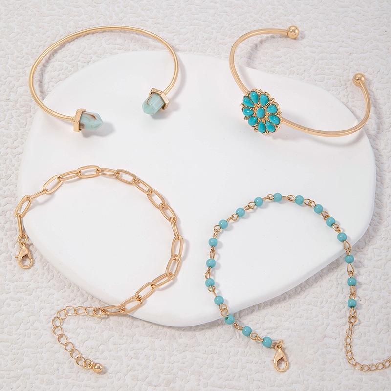 Boho Silver Bracelet Set with Stones