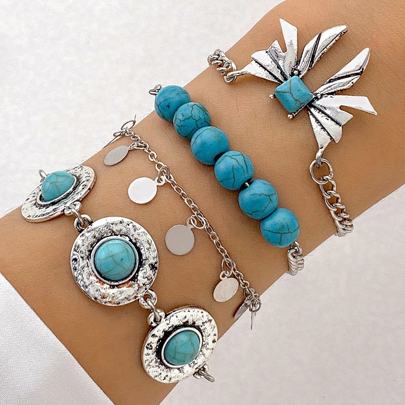 Boho Silver Bracelet Set with Stones