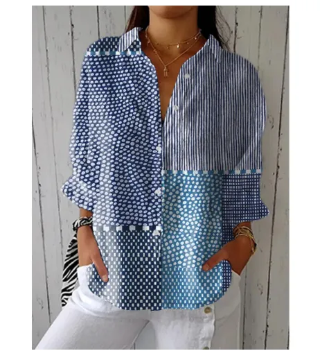 Women's Creative Fashion 3D Printing Lapel Casual Shirt - Sx5885