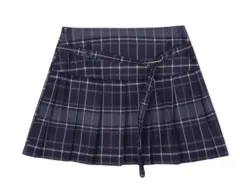 Retro Large Size High Waist College Style A- Line Pleated Skirt - Blue - View 1