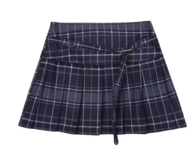 Retro Large Size High Waist College Style A Line Pleated Skirt Blue - Shop at LoveMi