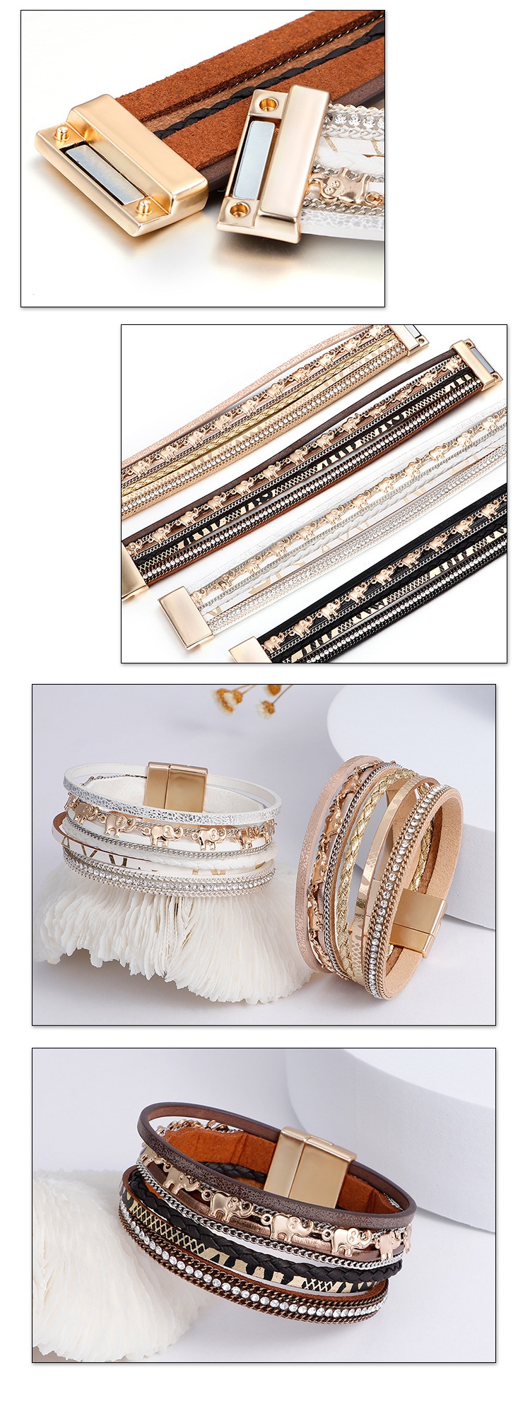 Boho Stack Bracelet with Elephant Charms