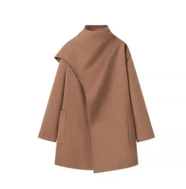 Women's Fashionable Comfortable Collar Woolen Coat - Brown