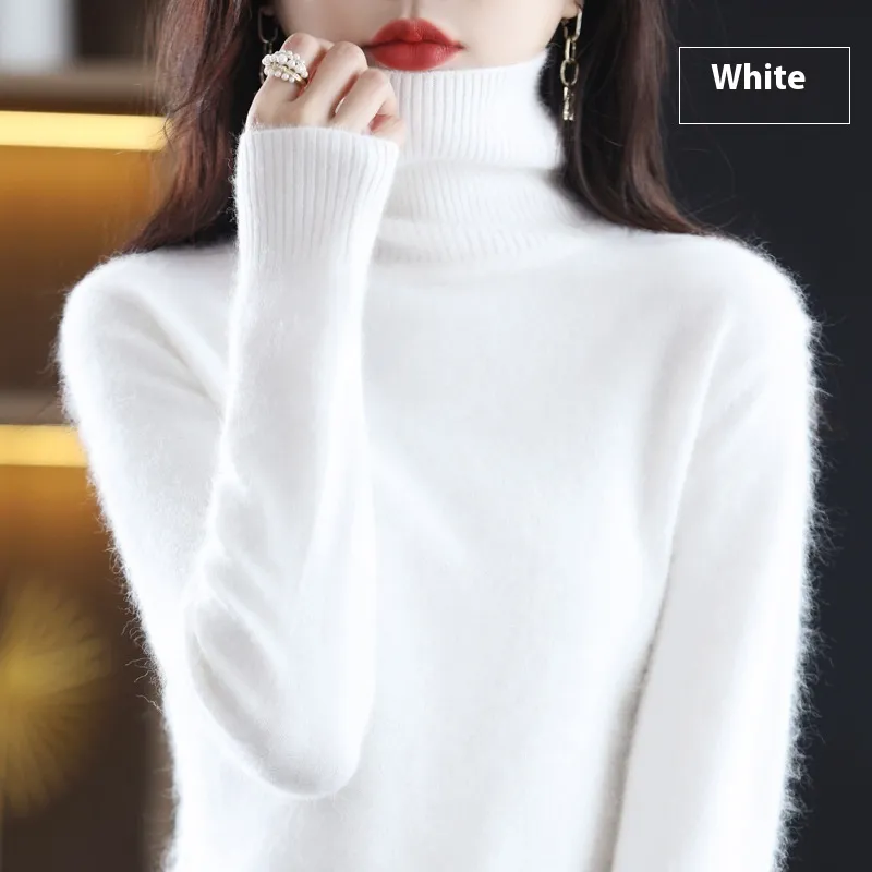 High Neck Inner Wear Loose Cashmere Knitted Bottoming Shirt - White