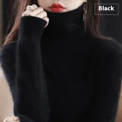 High Neck Inner Wear Loose Cashmere Knitted Bottoming Shirt - Black - View 1