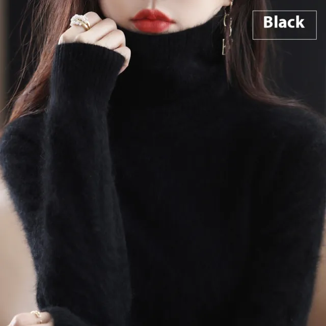 High Neck Inner Wear Loose Cashmere Knitted Bottoming Shirt Black - Shop at LoveMi