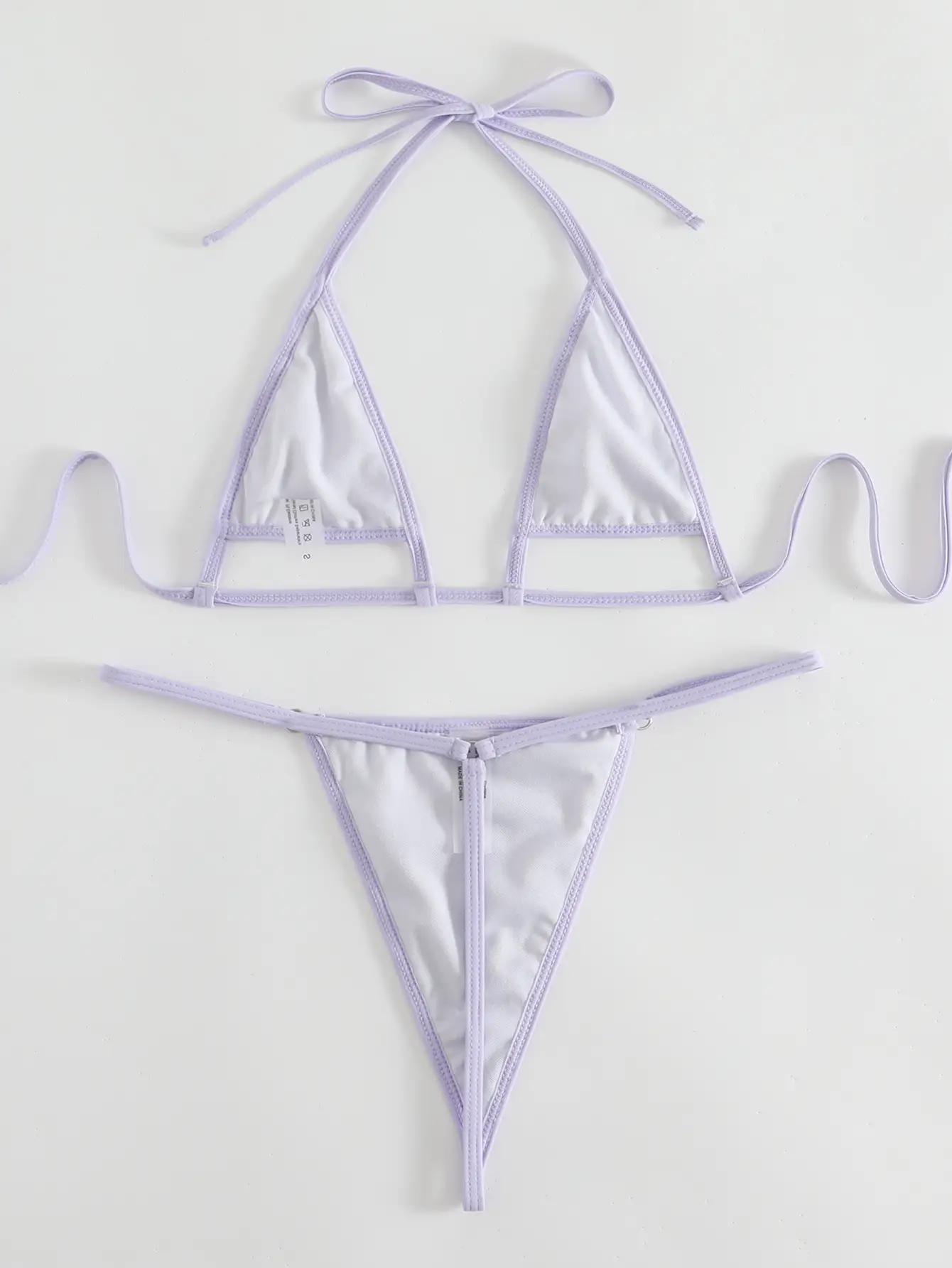European And American Split Solid Color Three-dimensional Petals Lace-up Swimsuit